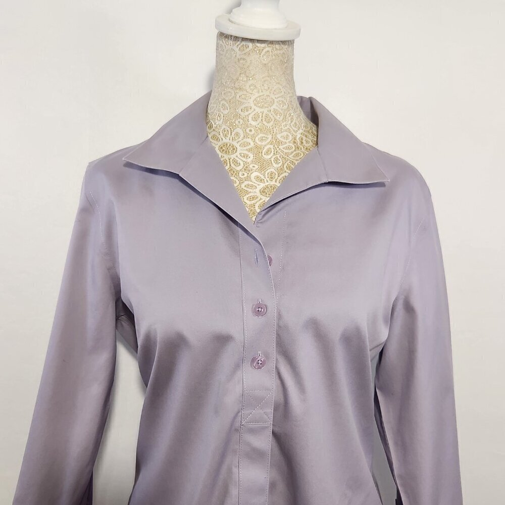 Chico's Women's Size 0/4-6 Lavender Non Iron Stretch 3/4 Sleeve Button Up Shirt - Picture 3 of 15